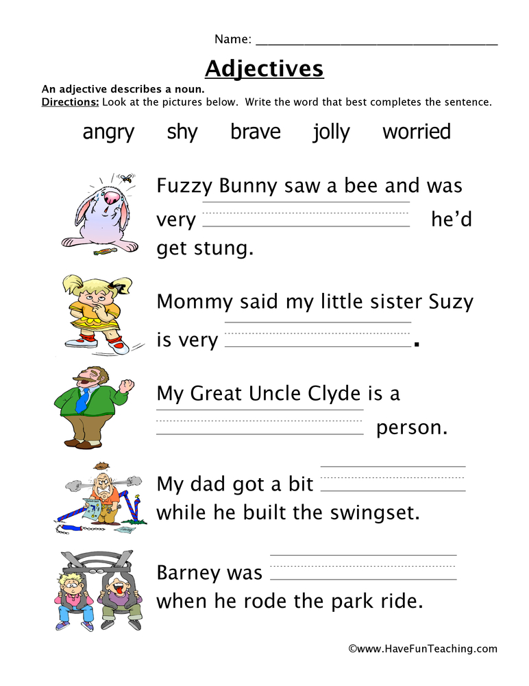 Adjectives Worksheet For Kindergarten