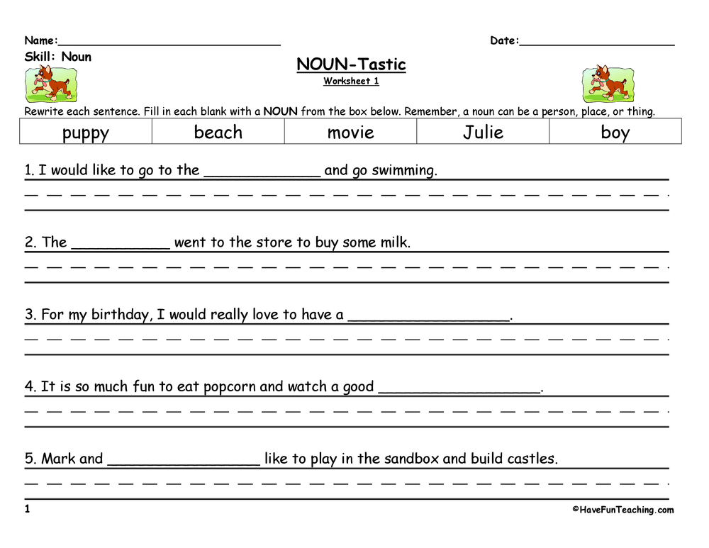 Nouns In Sentences Worksheet