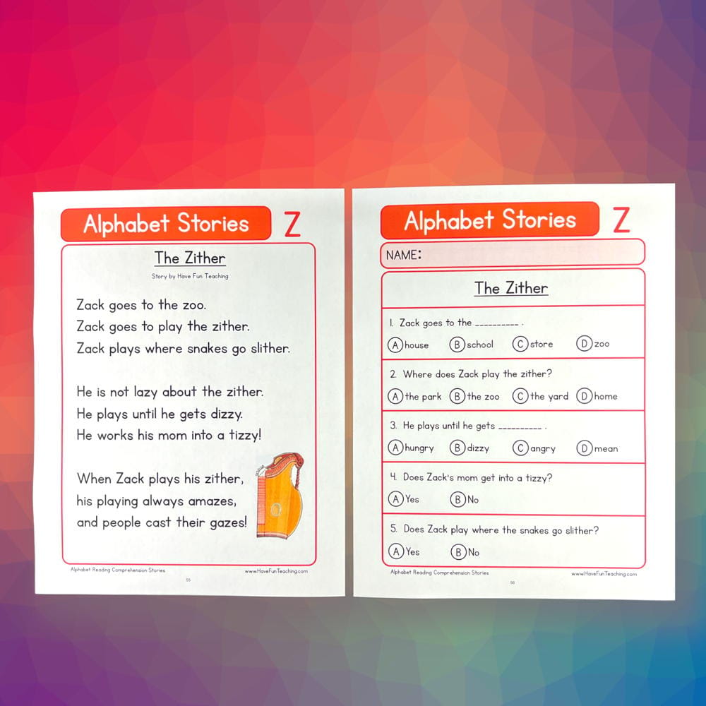 Alphabet Stories Letter Z Reading Comprehension Worksheet - Have Fun  Teaching