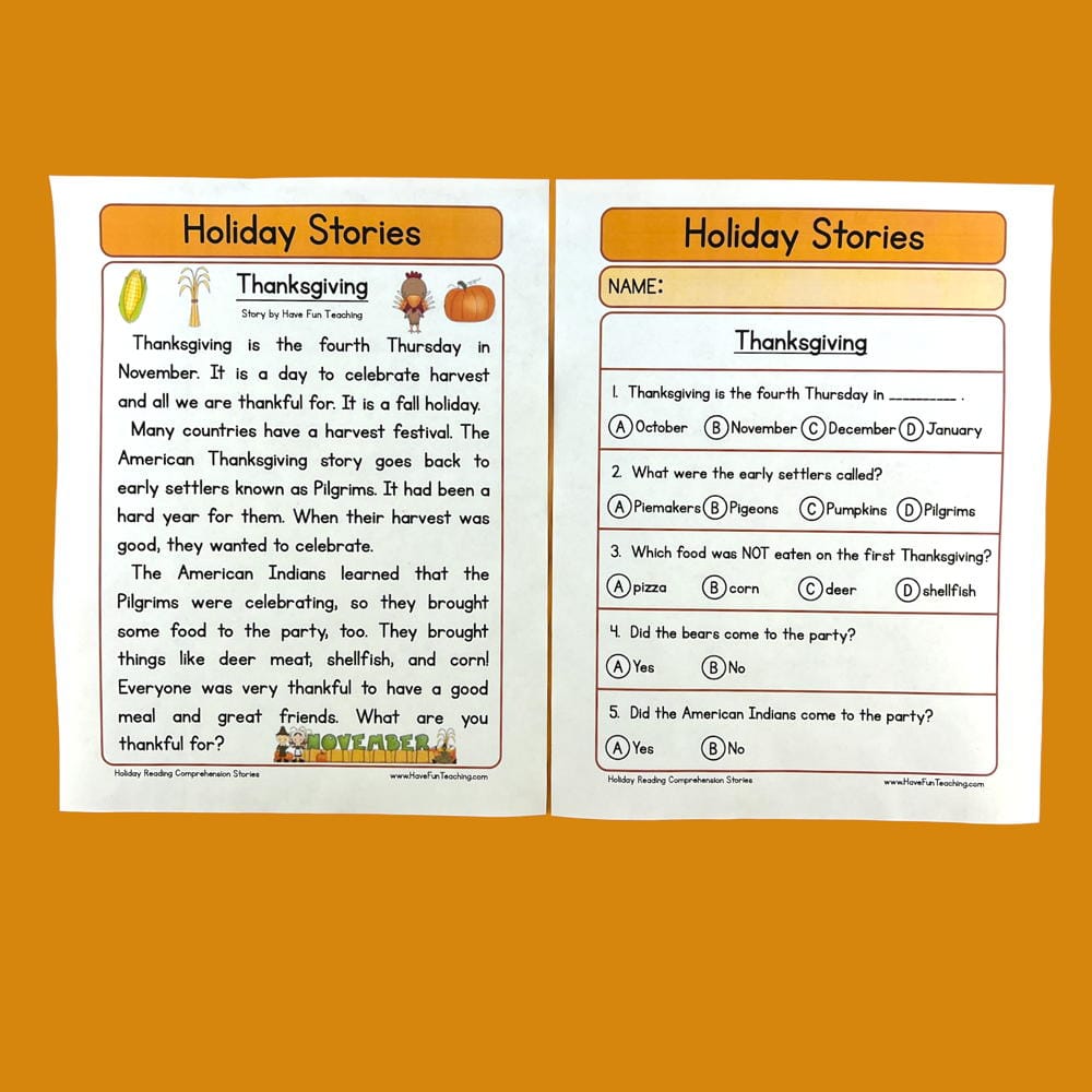 Thanksgiving Reading Comprehension Worksheet - Have Fun Teaching