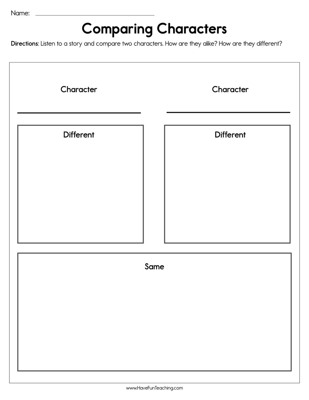 Comparing Characters Worksheet - Have Fun Teaching