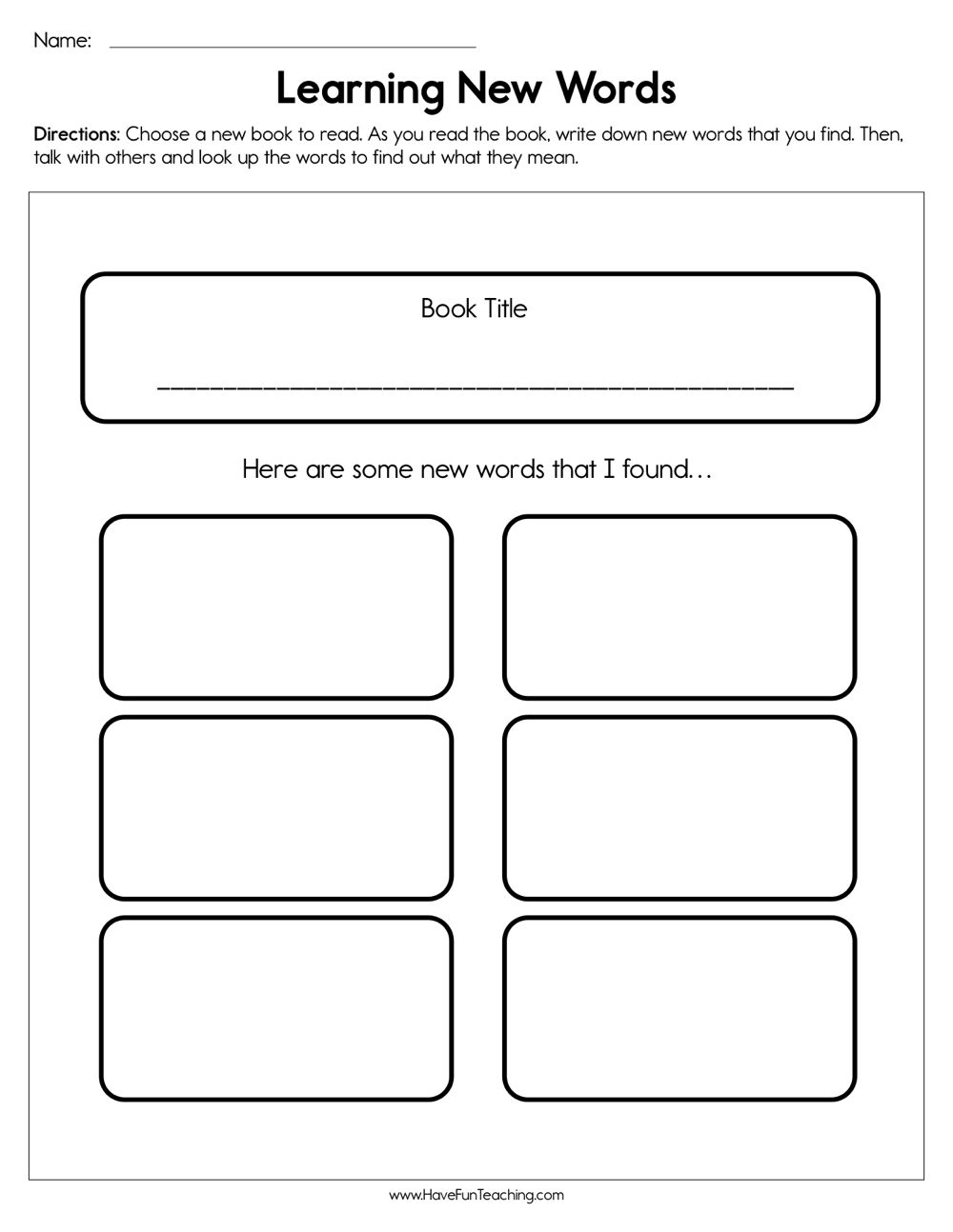 Learning New Words Worksheet - Have Fun Teaching