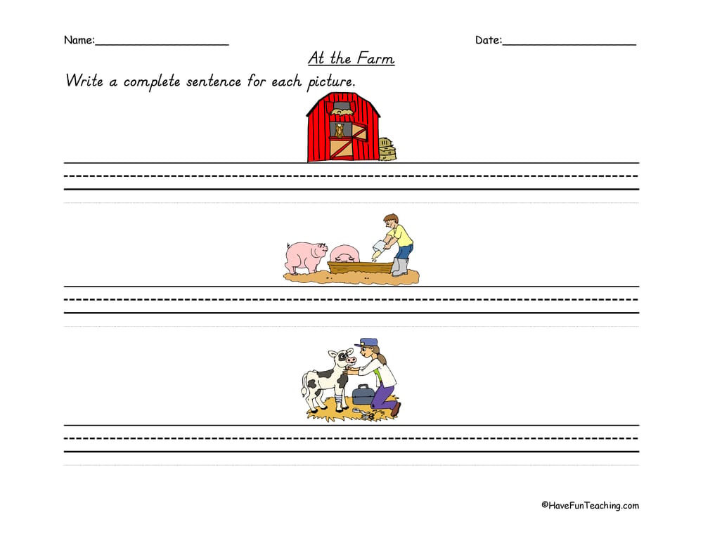 Farm Sentence Writing Worksheet - Have Fun Teaching