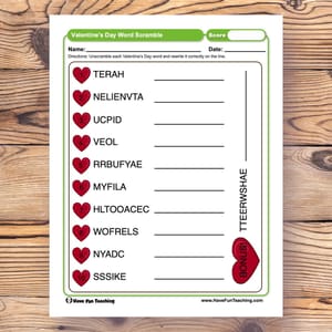 fifth grade shapes worksheet Valentine's Word Scramble Worksheet