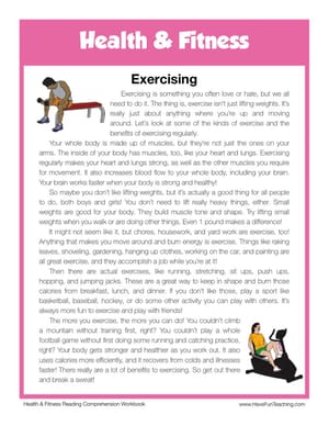 Exercising Health and Fitness Reading Comprehension Worksheet - Have Fun  Teaching