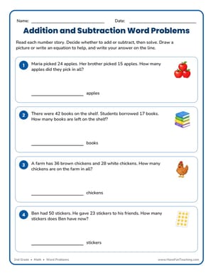 Kindergarten Word Problems Worksheets - Have Fun Teaching