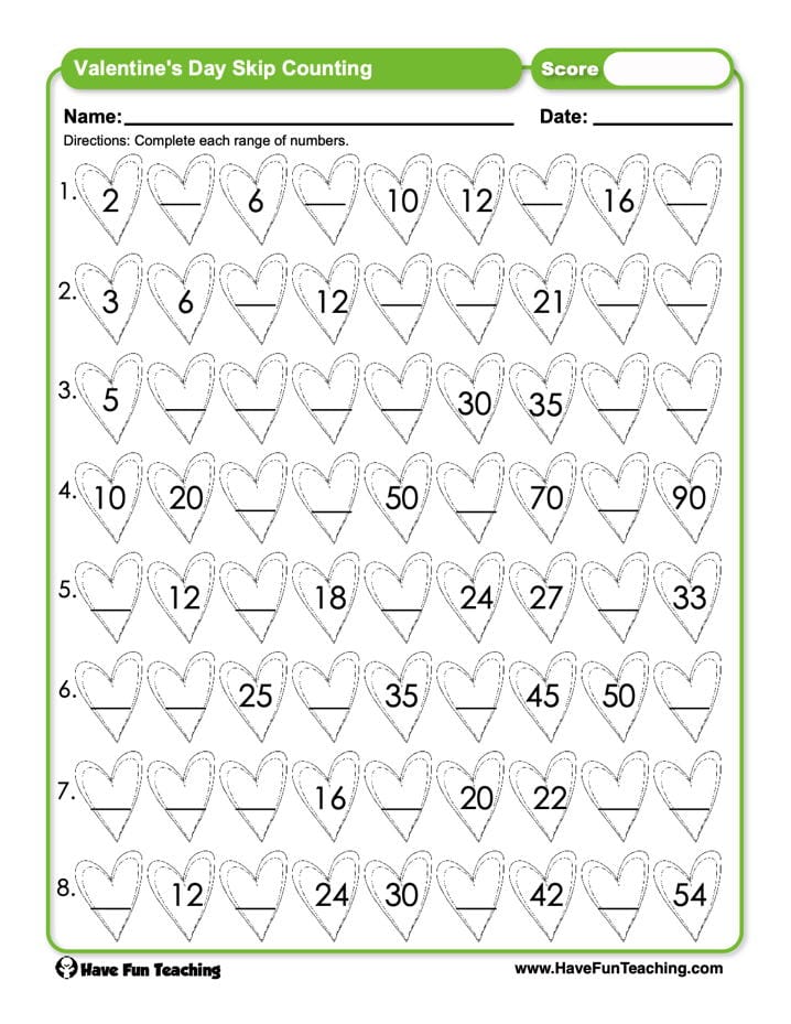 Valentine's Day Skip Counting Worksheet - Have Fun Teaching