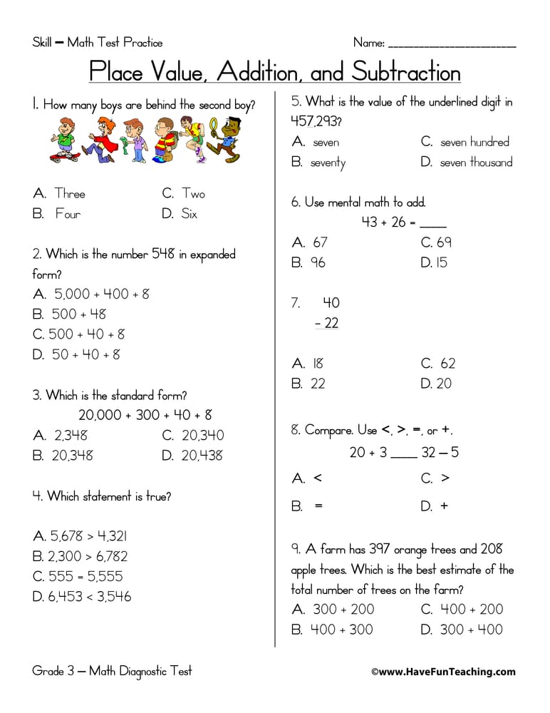 Third Grade Math Test Practice Worksheet - Have Fun Teaching