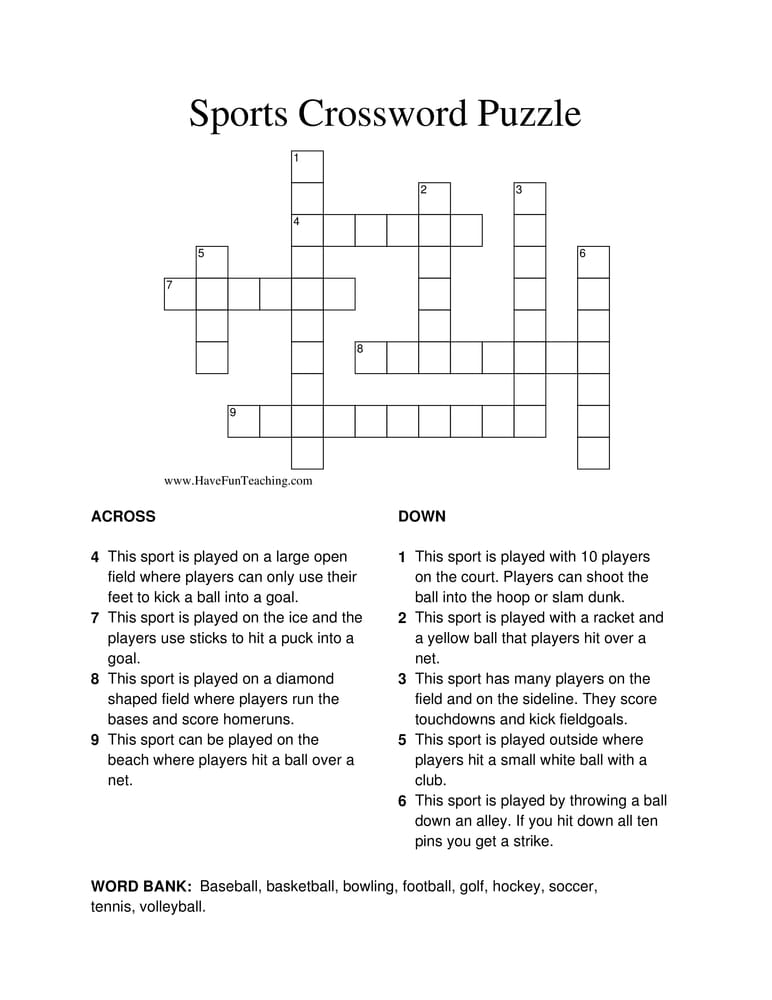 Sports Crossword Puzzle - Have Fun Teaching