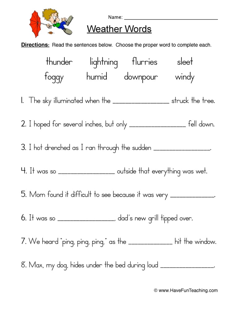 Weather Fill in the Blank Worksheet - Have Fun Teaching