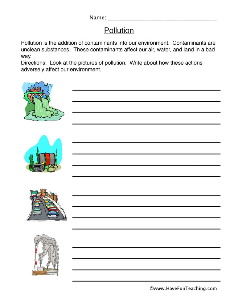 Pollution Worksheet - Have Fun Teaching