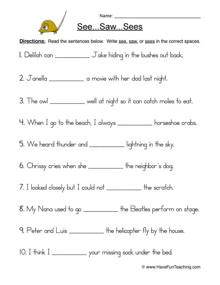 See Saw Sees Fill in Blank Worksheet - Have Fun Teaching