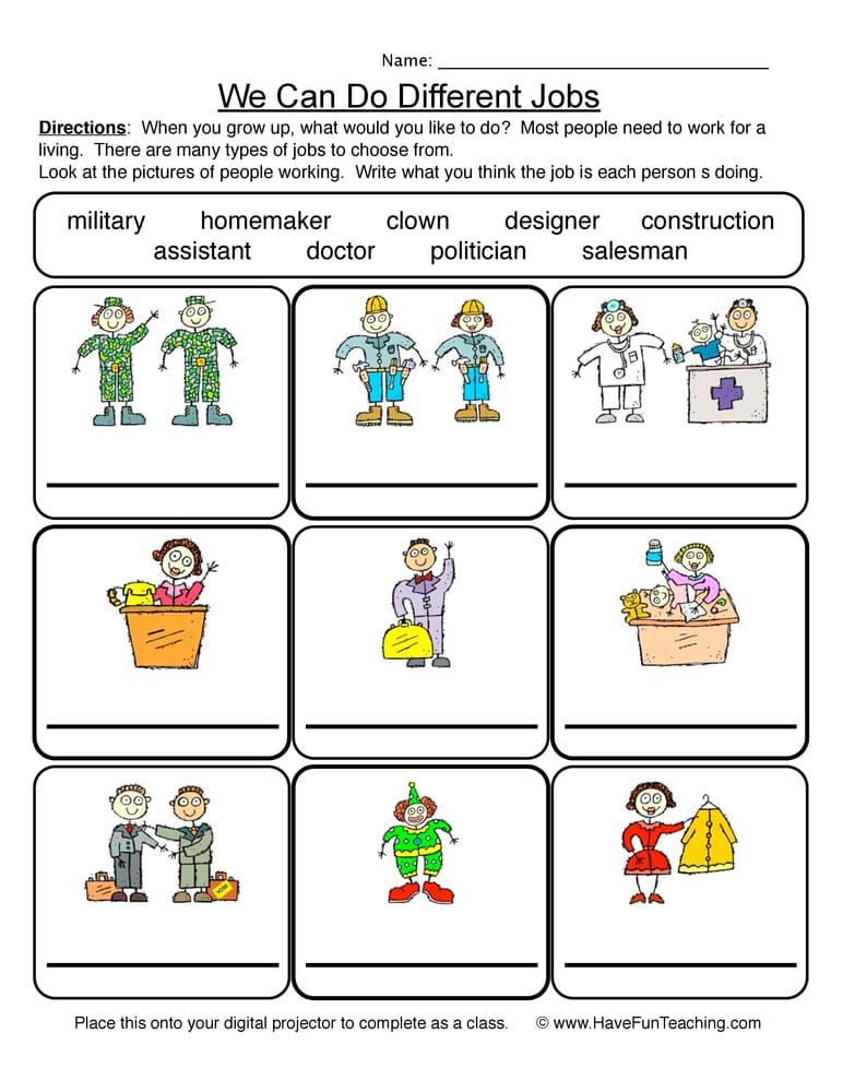 Identifying Careers Worksheet - Have Fun Teaching