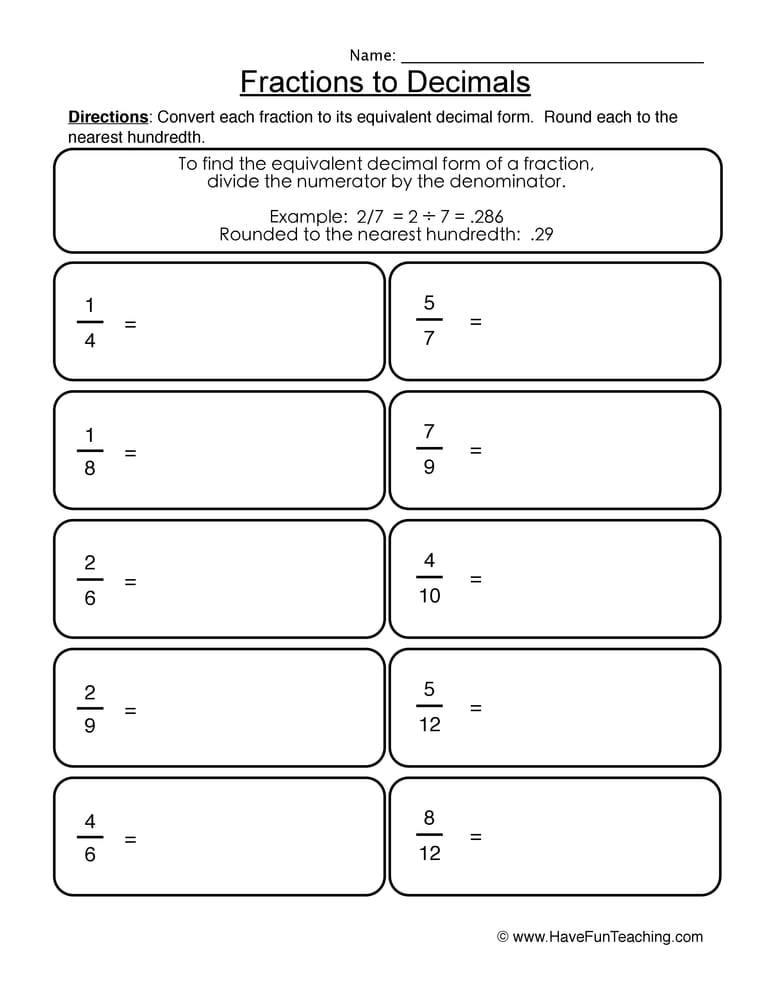Converting Fractions to Decimals Worksheet - Have Fun Teaching