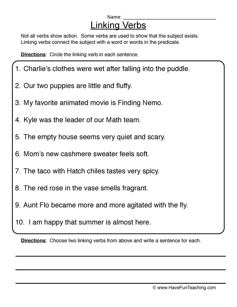 Finding Linking Verbs Worksheet - Have Fun Teaching