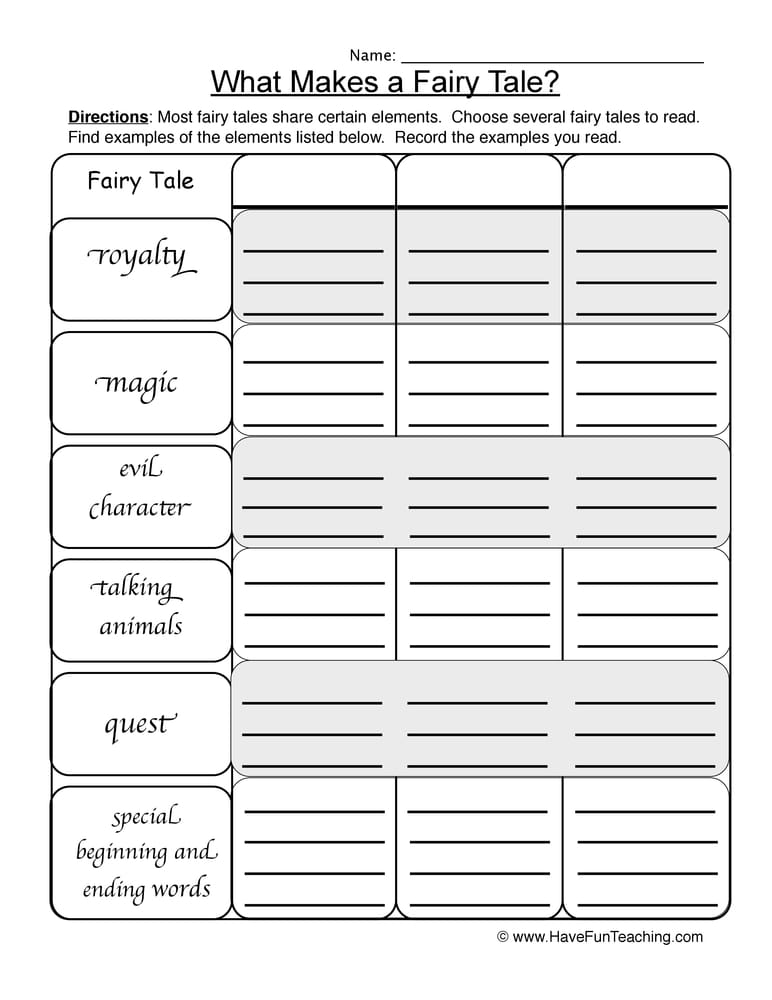 Fairy Tales Elements Worksheet - Have Fun Teaching