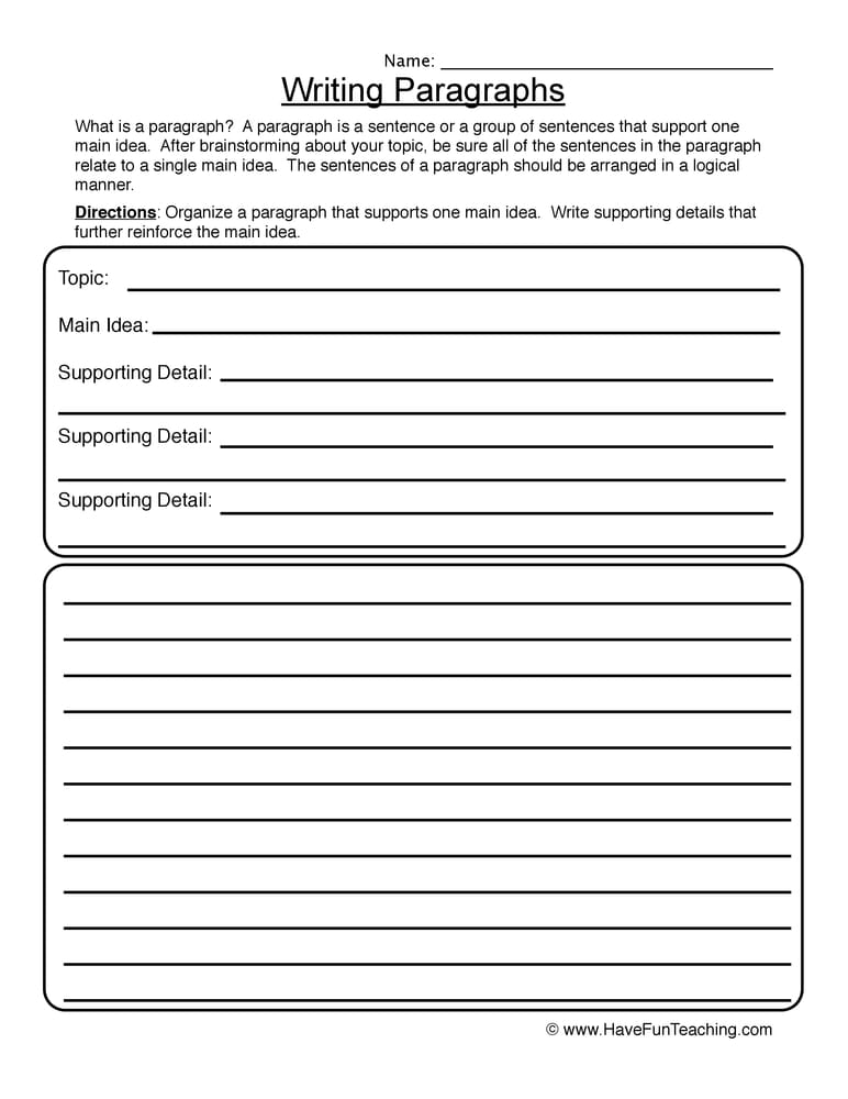 Writing Paragraphs Worksheet Have Fun Teaching