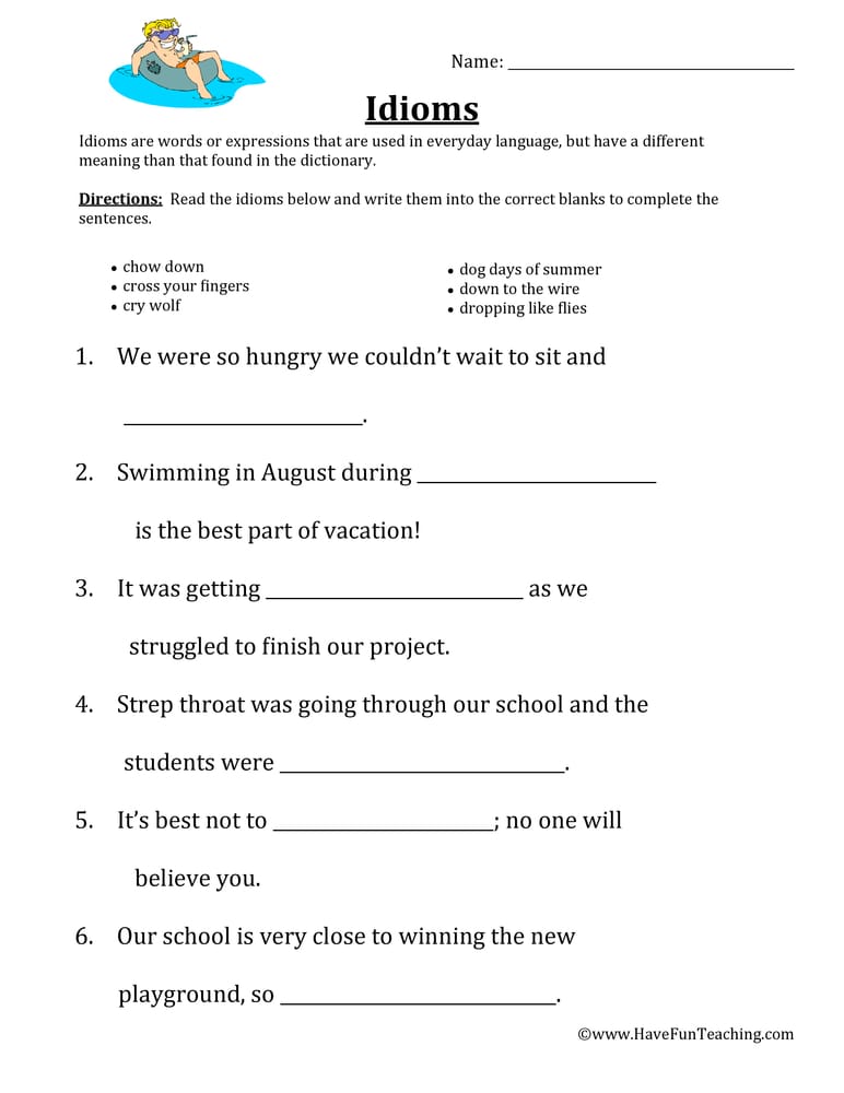 Using Idioms Worksheet - Have Fun Teaching