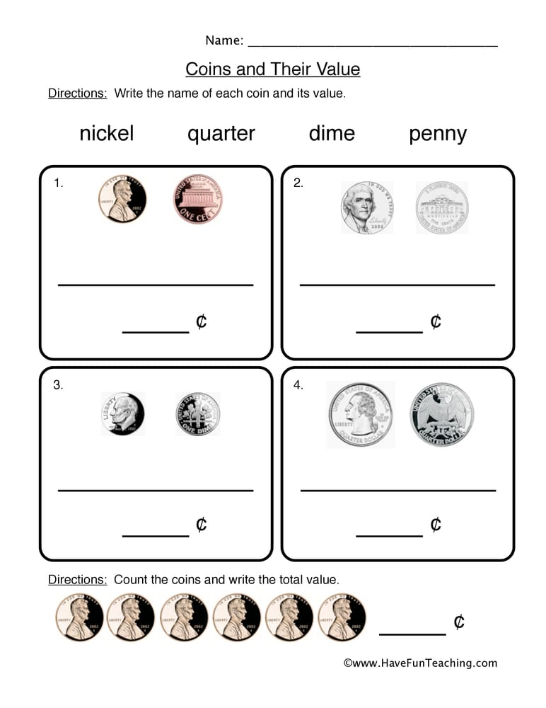 Adding Penny, Nickel, Dime Coins Worksheet - Have Fun Teaching