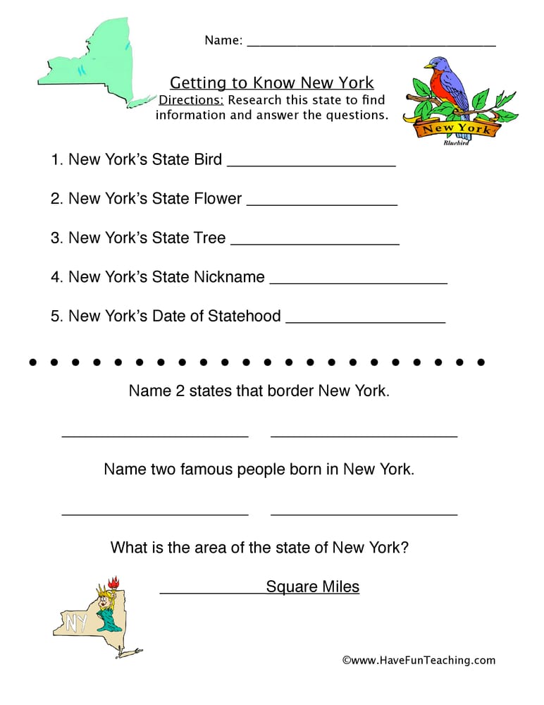 New York Worksheet - Have Fun Teaching