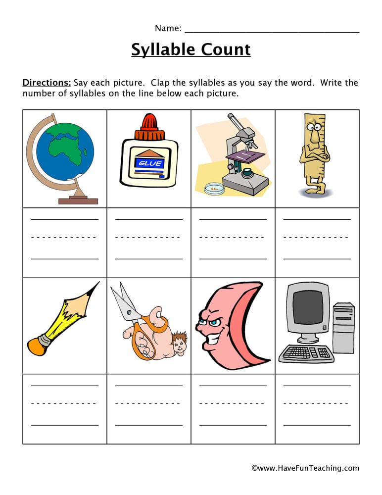 School Words Syllable Worksheet - Have Fun Teaching
