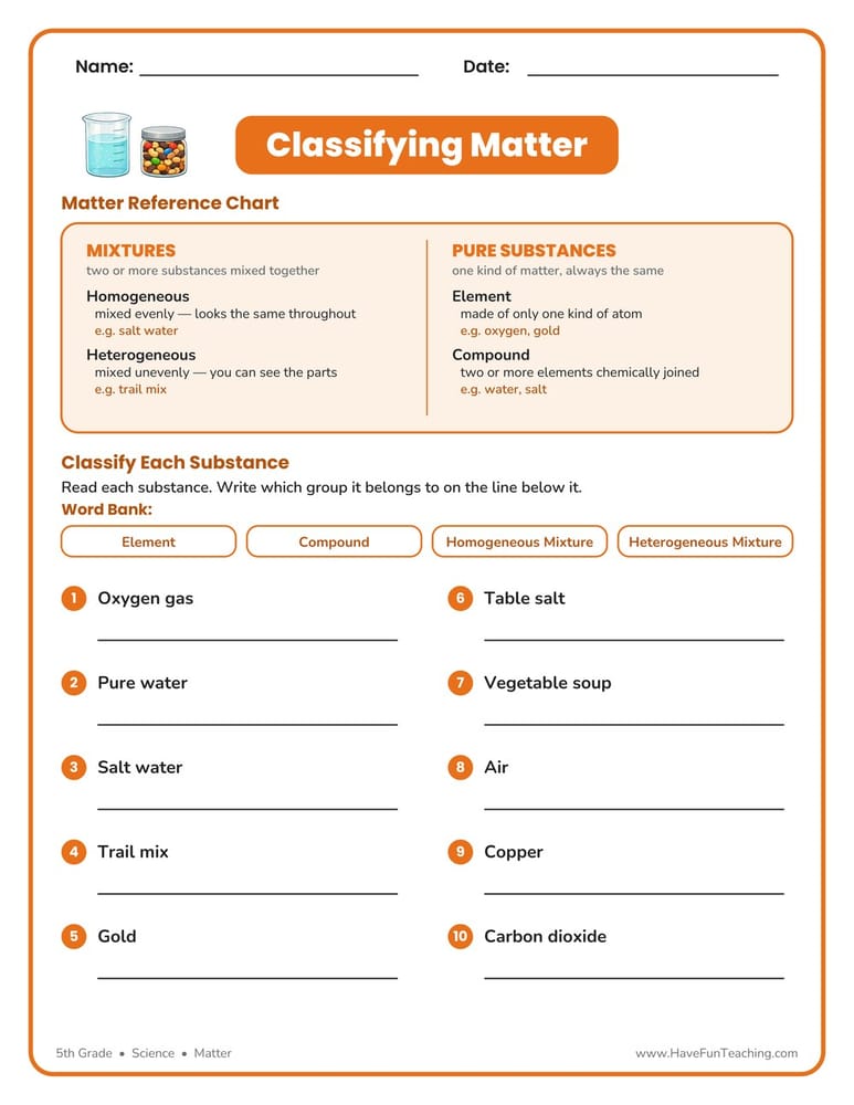 Fifth Grade States Of Matter Worksheets - Have Fun Teaching
