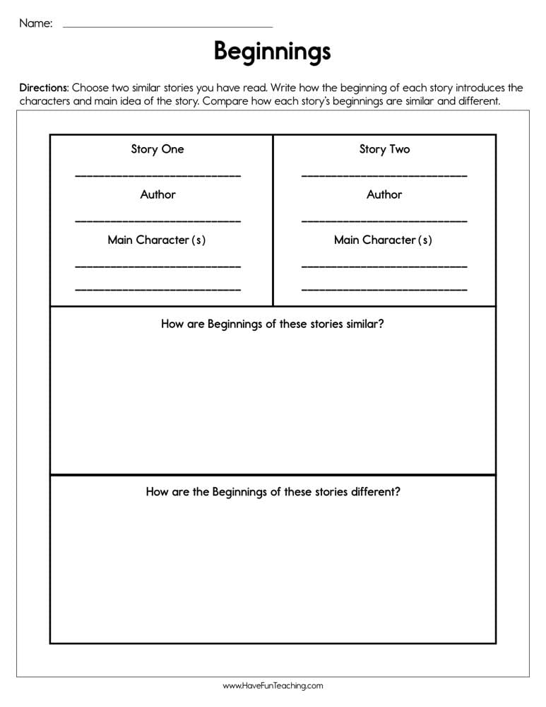 Beginnings Worksheet - Have Fun Teaching