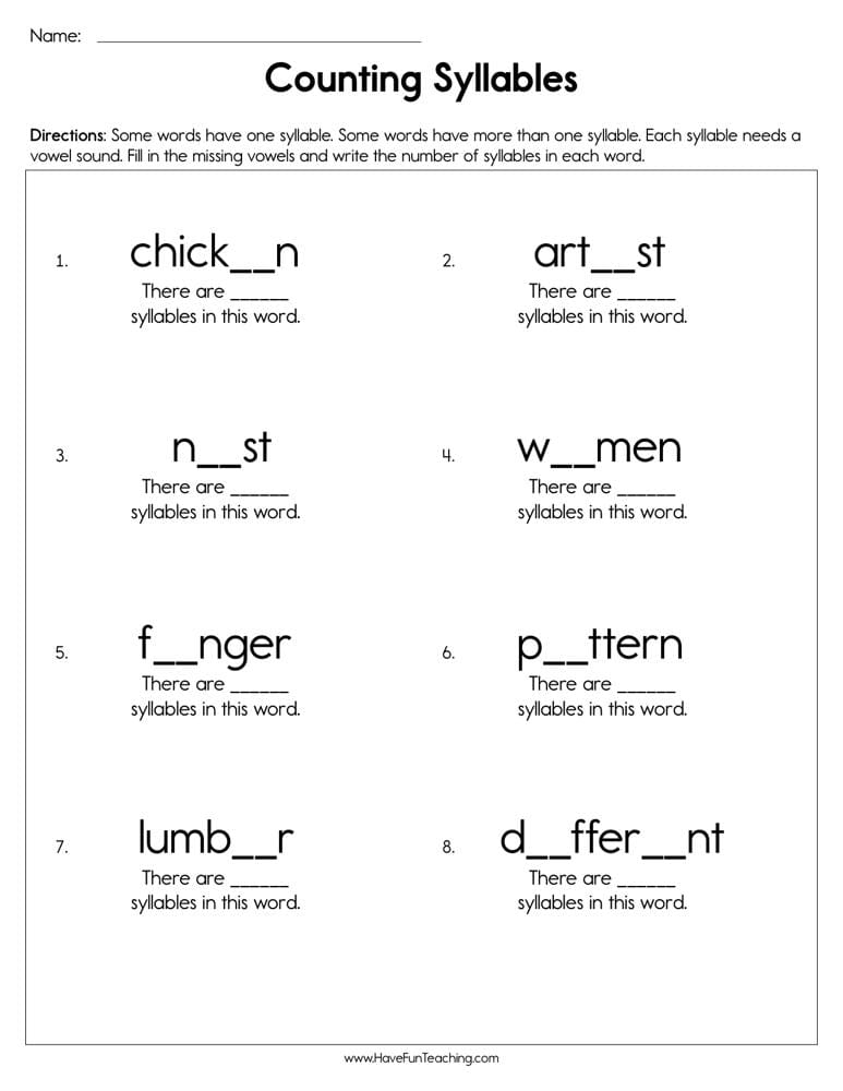 Counting Syllables Worksheet - Have Fun Teaching