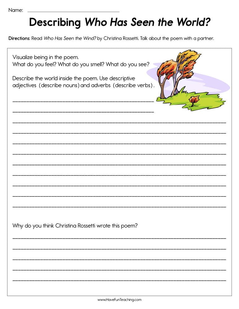 Describing Who Has Seen the Wind Worksheet - Have Fun Teaching