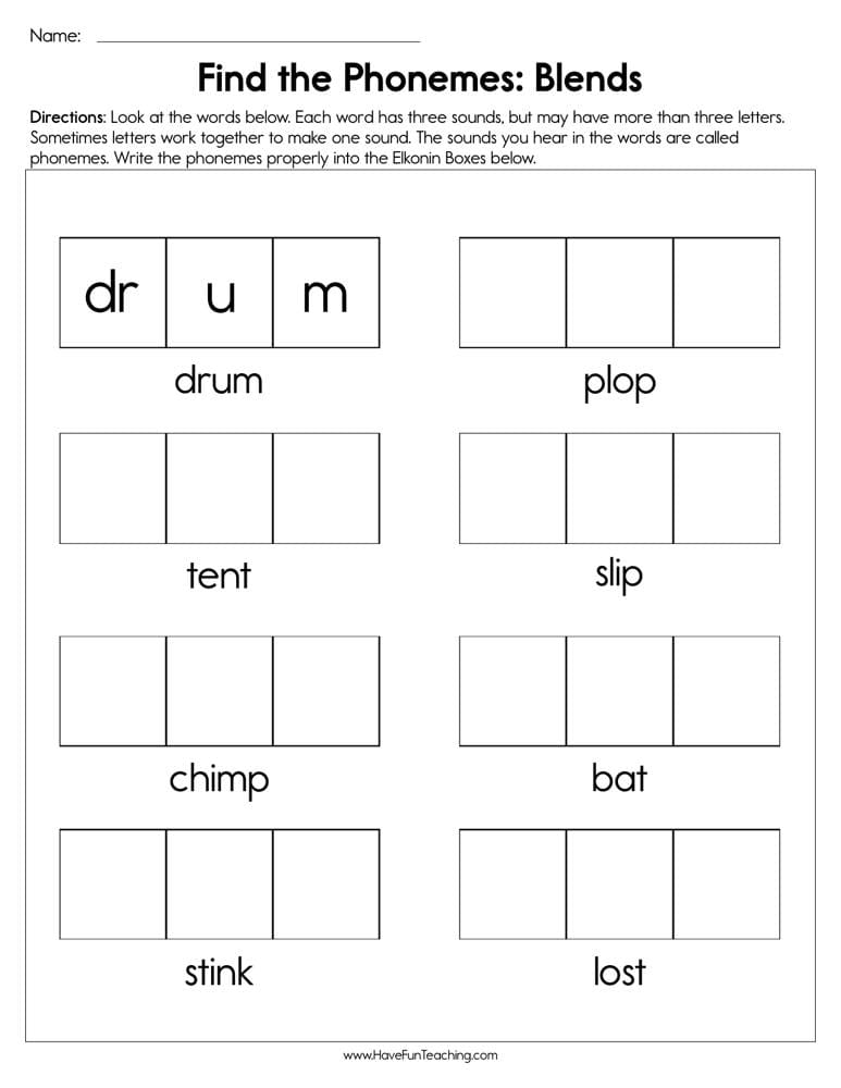 Find the Phonemes Blends Worksheet - Have Fun Teaching