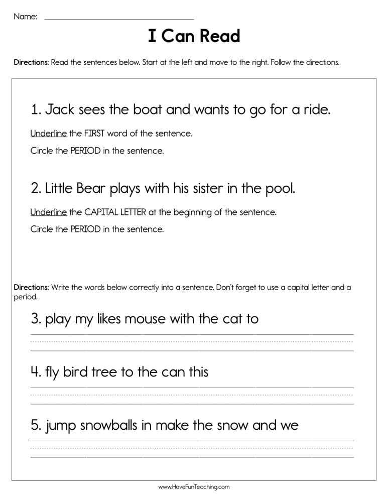 I Can Read Worksheet - Have Fun Teaching