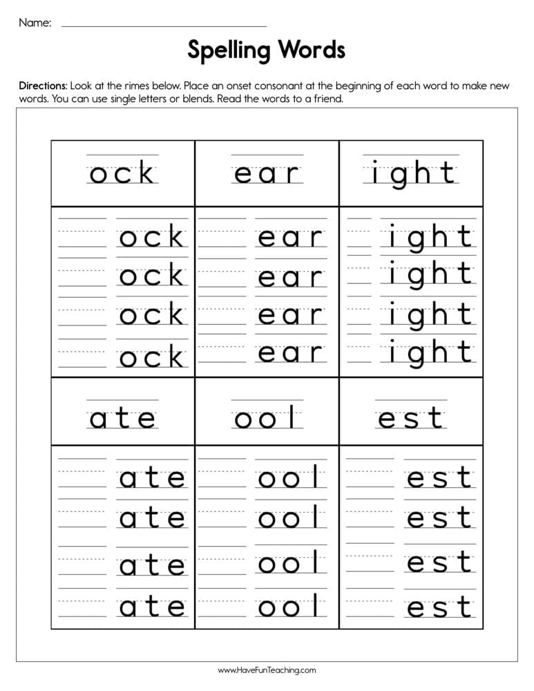 Spelling Words Worksheet - Have Fun Teaching