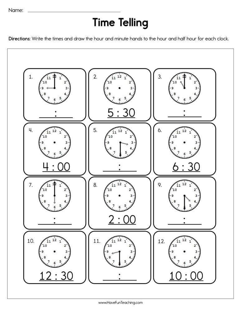 Time Telling Worksheet - Have Fun Teaching
