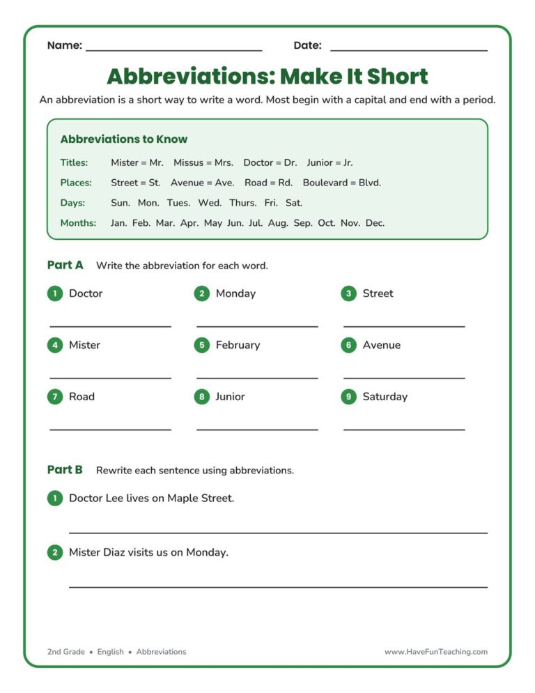 Abbreviations Worksheet