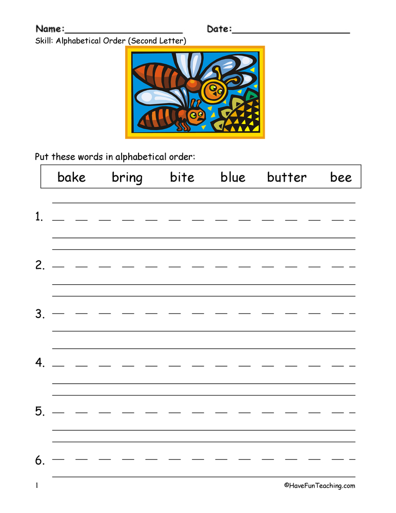 Alphabetical Order To The Second Letter Worksheet • Have Fun Teaching