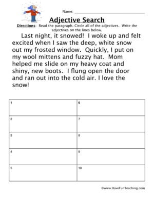 Adjective Worksheet