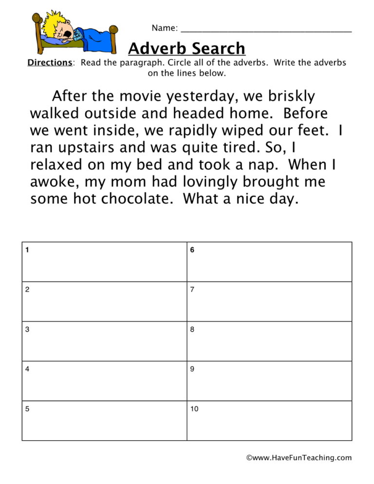 Adverb Movie Worksheet