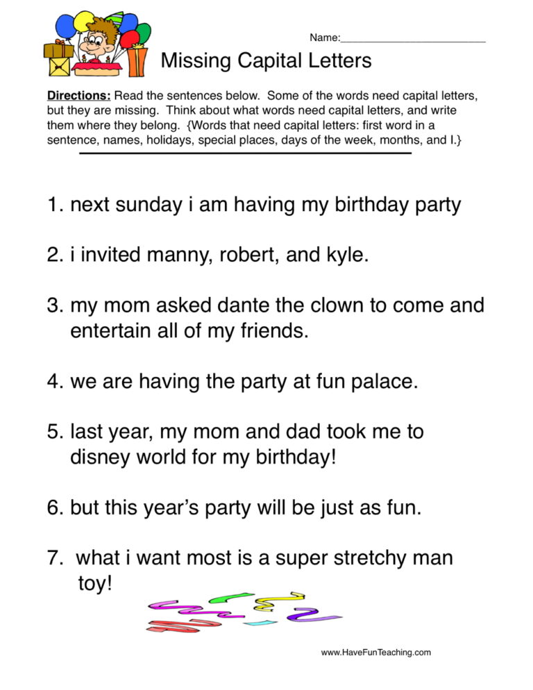 Editing Capitalization Worksheet