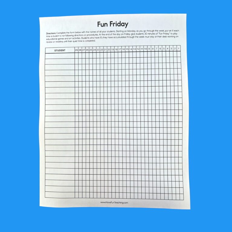 Fun Friday Minutes Behavior Plan