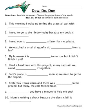 Homophones Worksheet