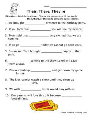 Homophones Worksheet