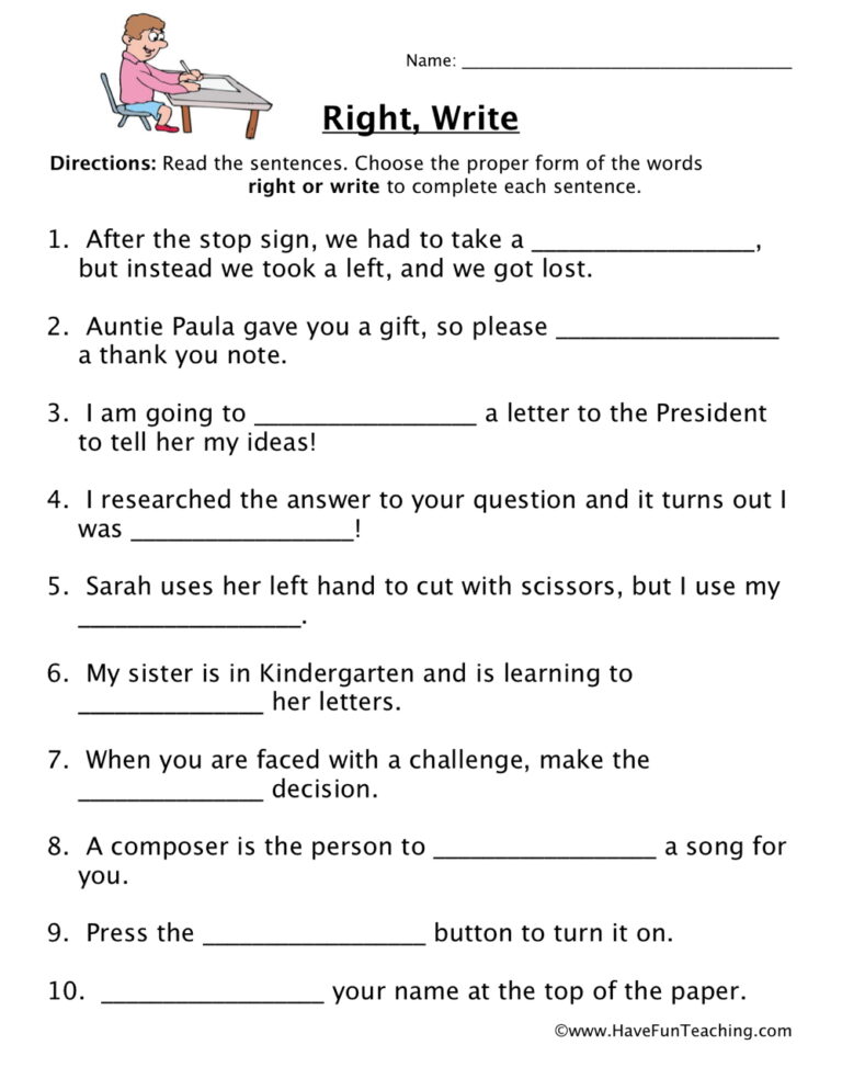 Right, Write Homophones Worksheet