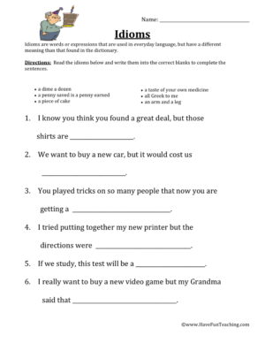 Idioms Worksheet
