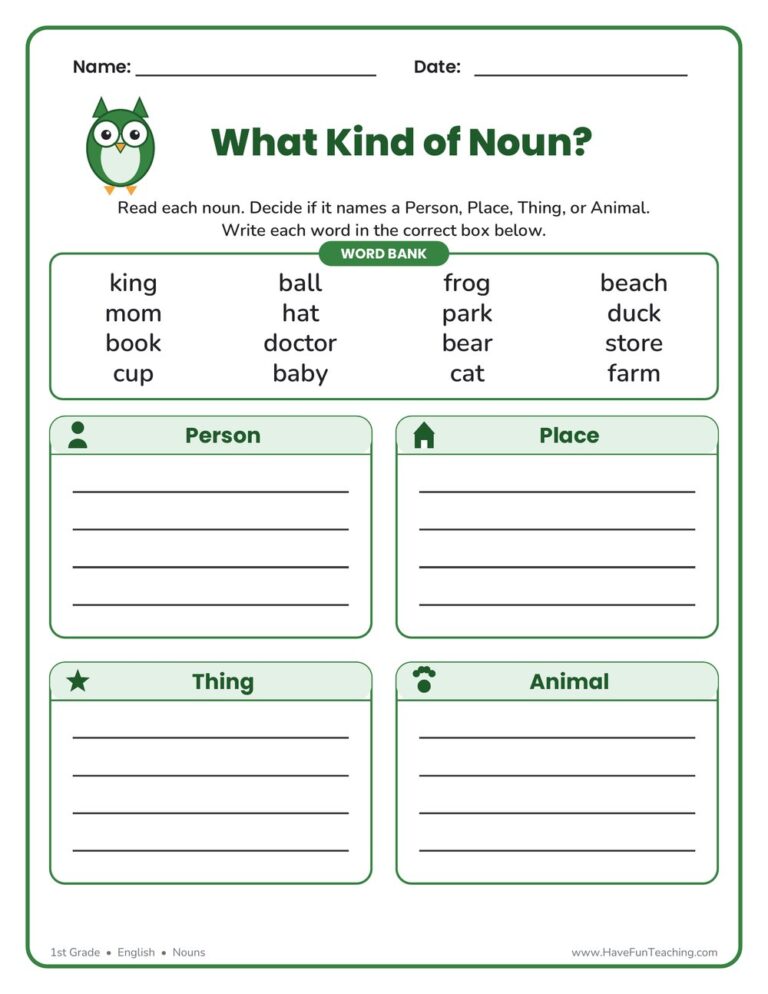 Noun Sorting Worksheet