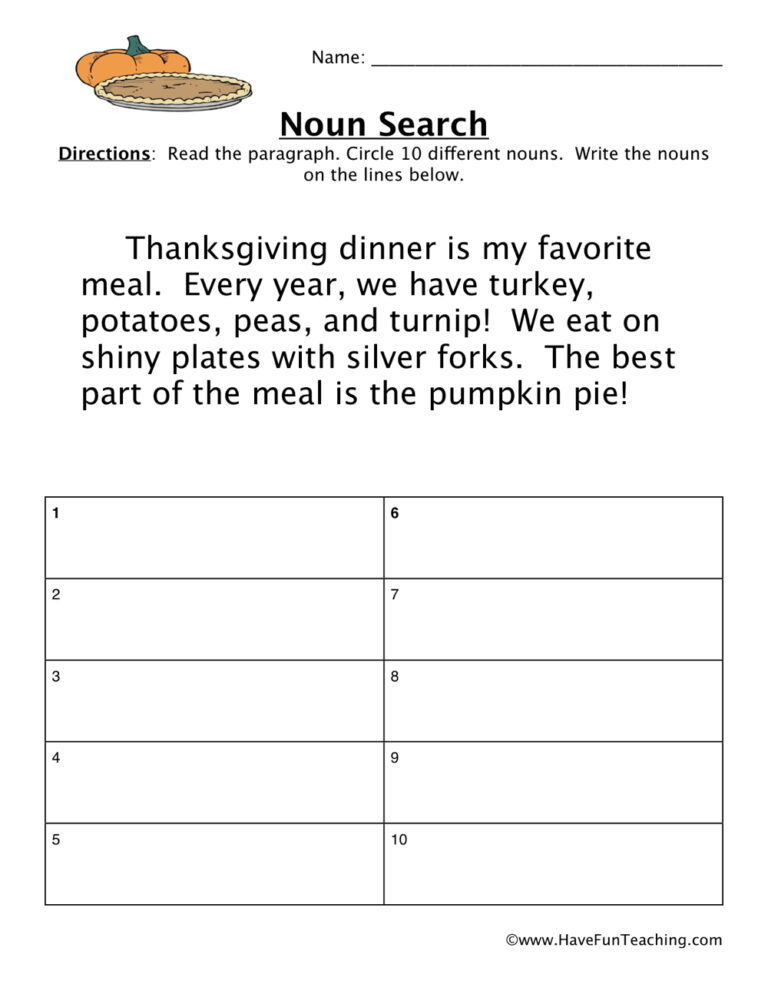 Circling Nouns Worksheet