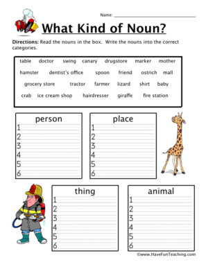 Noun Worksheet