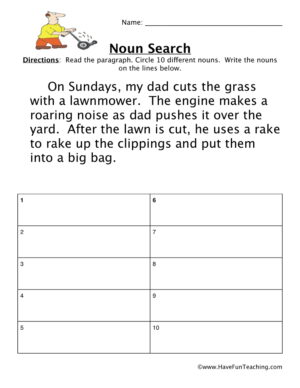 Noun Search Worksheet