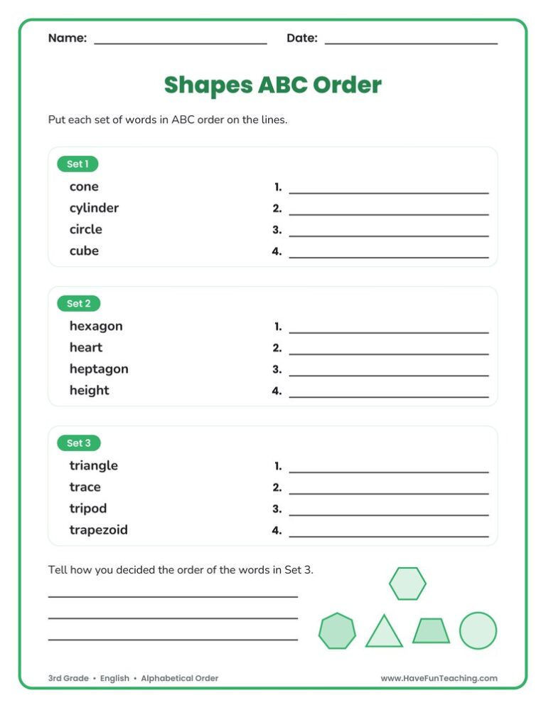 Shapes Alphabetical Order Worksheet