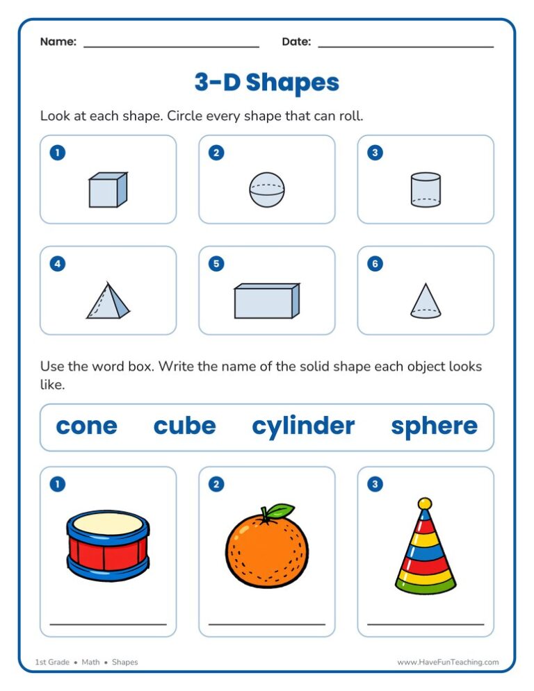 3D Shapes Worksheet