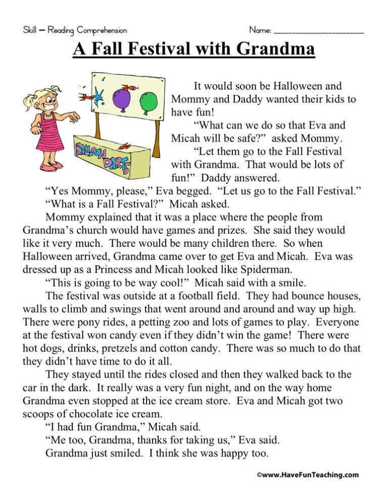 A Fall Festival with Grandma Reading Comprehension Worksheet